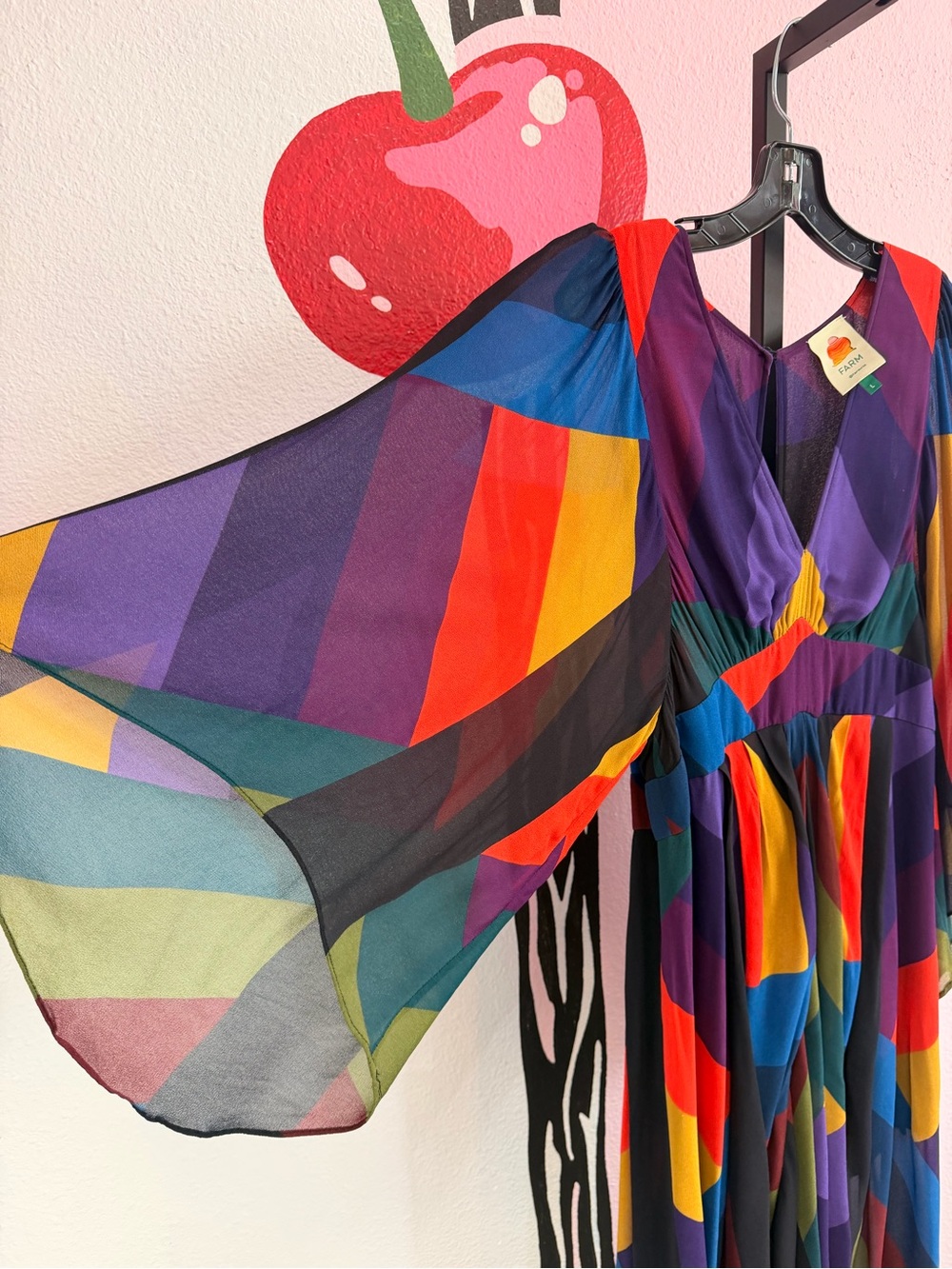 FARM Rio Magic Stripes Multicolor Deep V Maxi Dress Size Large - Picture 6 of 7